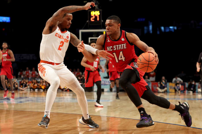#14 Casey Morsell attacks the basket in the ACC Tournament against Clemson